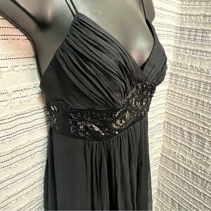 BCBG Max Azria Black Silk Beaded Maxi Dress Size 4P NWT Y2K mobwife quiet luxury